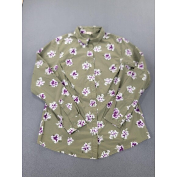 Duluth Trading Shirt Womens Large Floral Button Up Long Sleeve Nylon Spandex - Picture 1 of 10